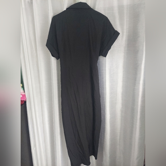 Lyaner ruched buttondown midi shirtdress size medium black - Picture 8 of 11